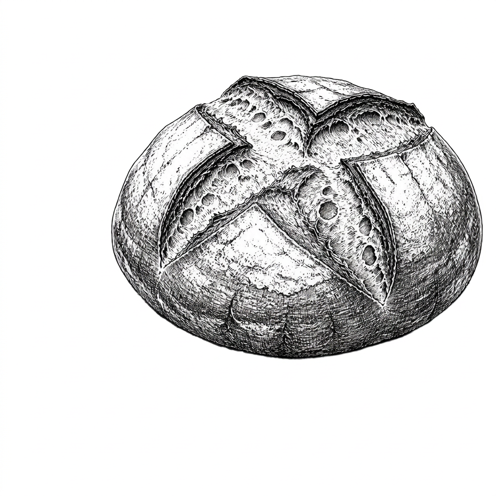 Pen-and-ink illustration of country loaf